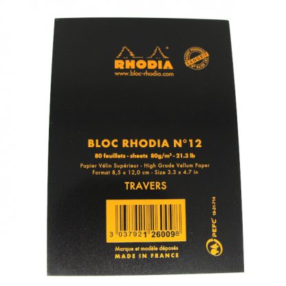 Black Rhodia Bloc No. 12 Head-Stapled Lined Paper Notepad 85 x 120