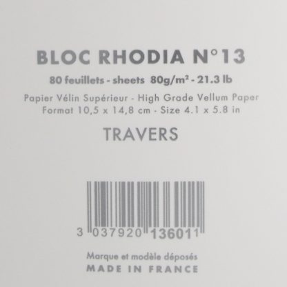 Genuine Rhodia Bloc No. 13 A6 Head-Stapled Lined Paper Notepad 105 x 148 (Ice White)