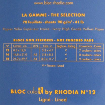 Genuine Rhodia R ColoR Bloc No. 12 Head-Stapled Lined Paper Notepad 85 x 120 (Sapphire)